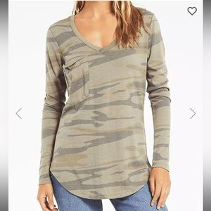 Z Supply Camo Long sleeve v neck pocket shirt
